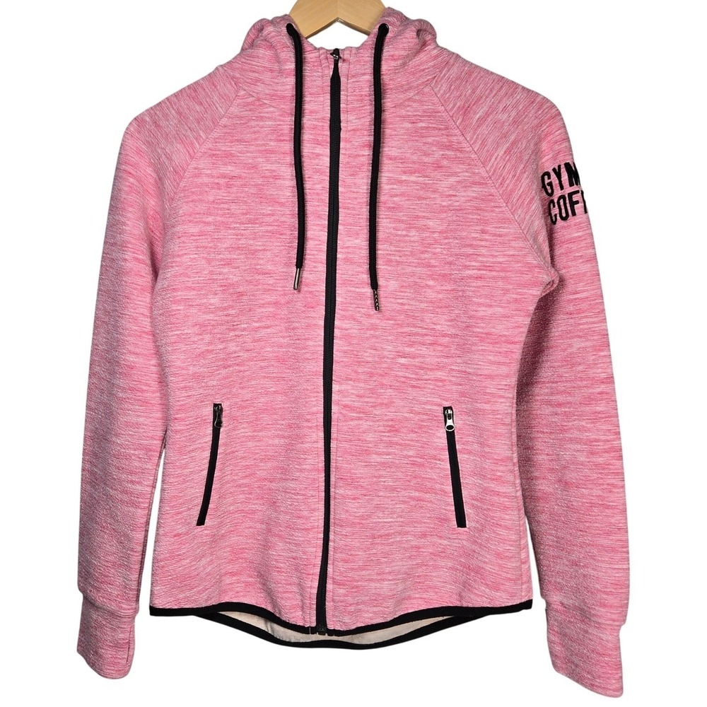 Gym + Coffee Pink Fleck Heathered Full Zip Hoodie‎ Jacket Athleisure Women Small